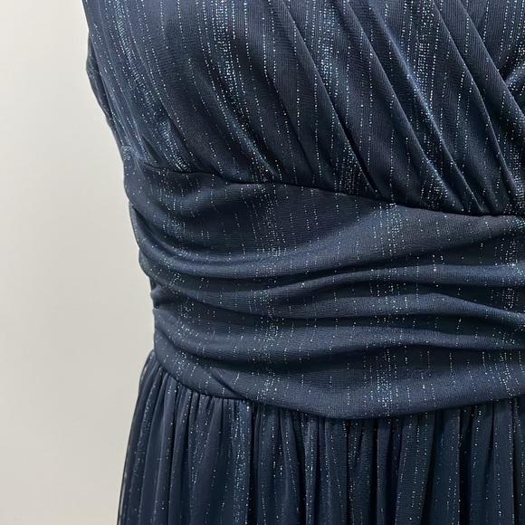 Alexa B Nites Metallic Blue V Neck Maxi Dress Size 6 - Picture 7 of 11